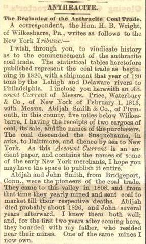 Evening Telegraph Anthracite Article