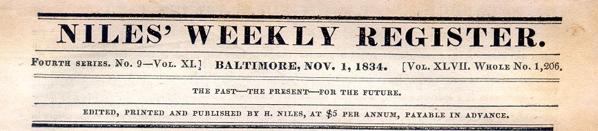 Niles Weekly Register Header